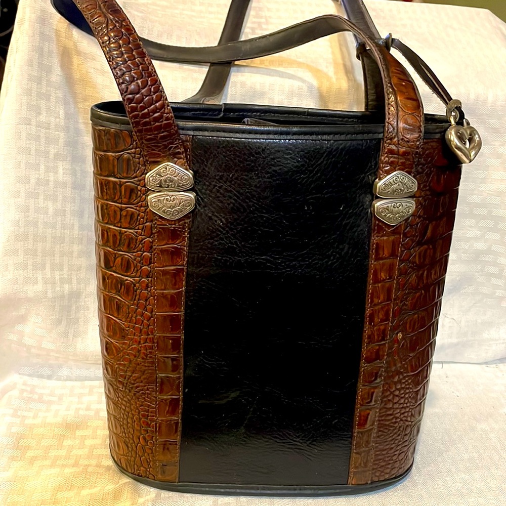 Brighton Brown & Black Alligator Skin Shoulder Bag With Silver Hardware